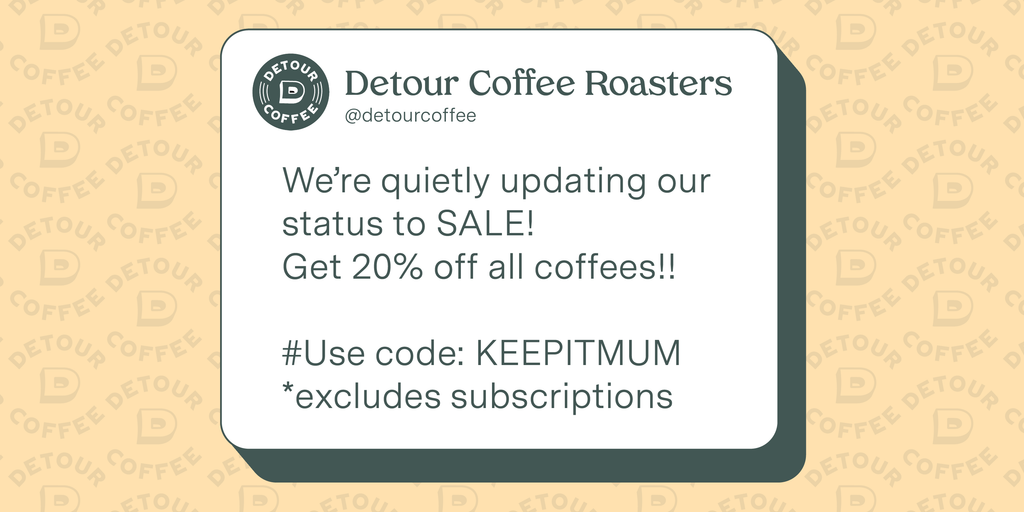 Detour Coffee Sale 20% off all coffee plus FREE Shipping Whole Bean Specialty Coffee