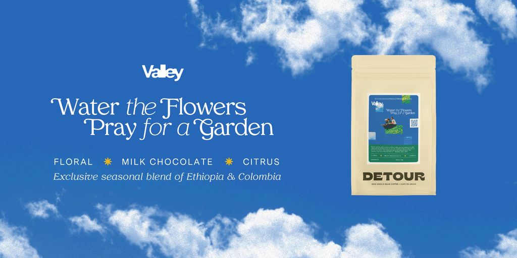 Detour Coffee x Valley Water the Flowers Pray for a Garden Exclusive Blend Ethiopian and Colombian Whole Bean Specialty Coffee