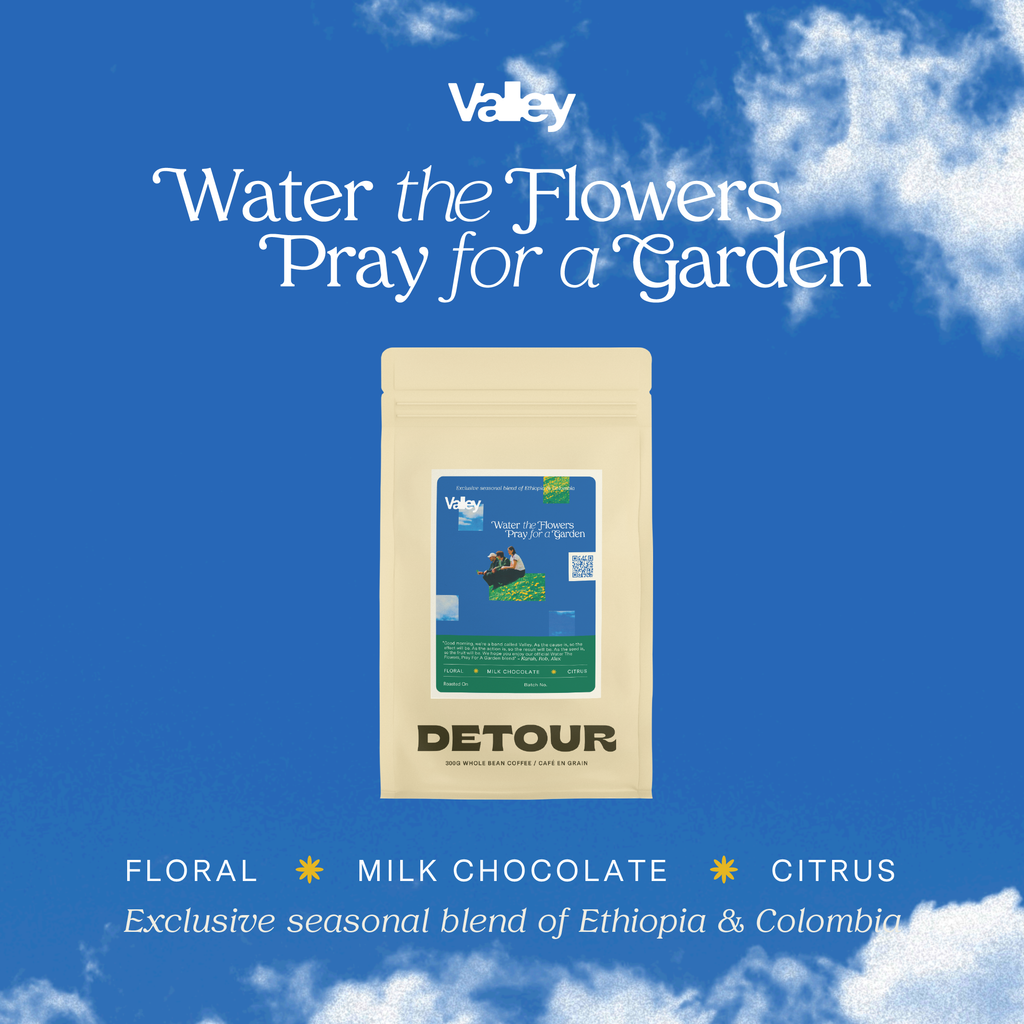 Detour Coffee x Valley Water the Flowers Pray for a Garden Exclusive Blend Ethiopian and Colombian Whole Bean Specialty Coffee