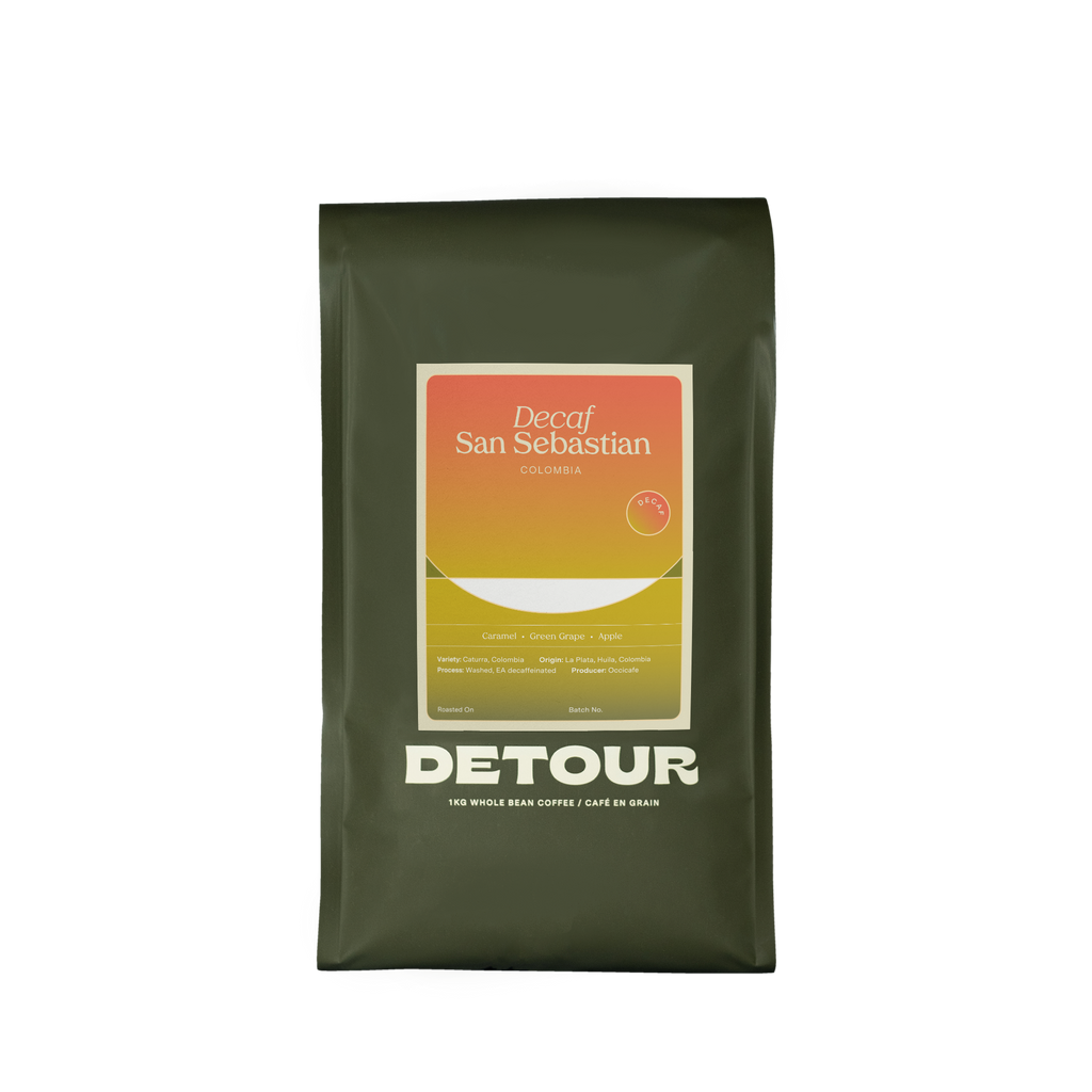 Detour Coffee Decaf Colombia Huila San SebastianSingle Origin Retail Home Brewing Whole Bean