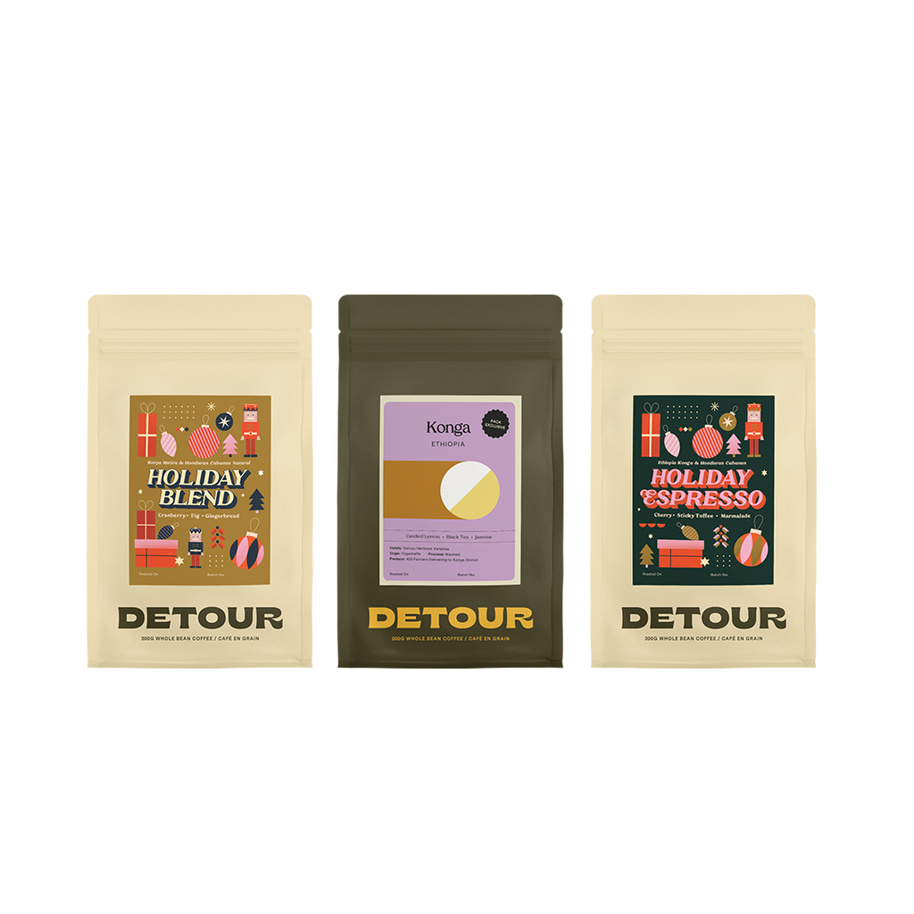 Detour Coffee Holiday Tasting Pack Filter Espresso Blend Christmas Blend Retail Home Brewing Whole Bean Holiday Gift